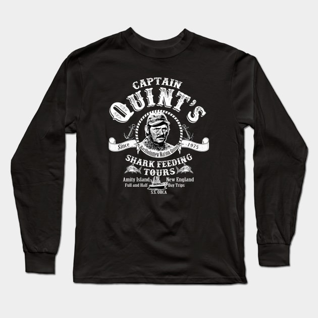 Quint Shark Feeding Tour Long Sleeve T-Shirt by Alema Art